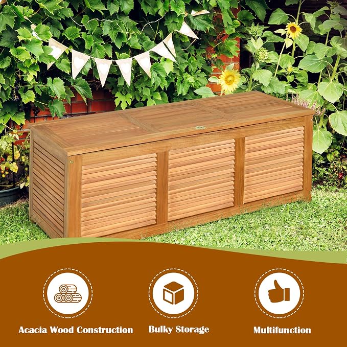 Tangkula 46 Gallon Acacia Wood Deck Box, Garden Backyard Storage Bench - Image 4