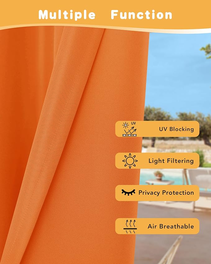 Outdoor Curtains for Patio Waterproof 4 Pcs 54x84 Inch Mecca Orange | Poolside - Image 3