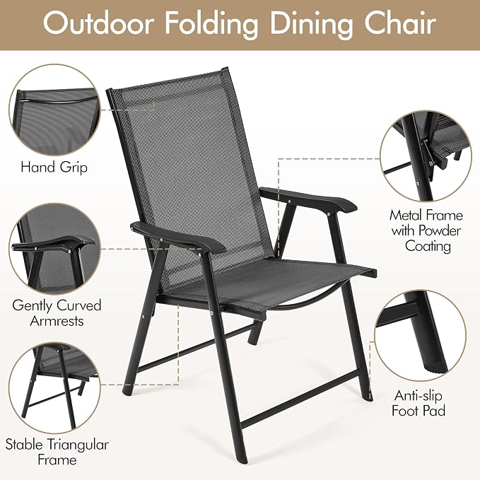 Yaheetech Patio Chairs Set of 2 Outdoor Foldable Dining Chairs, Comfortable - Image 6