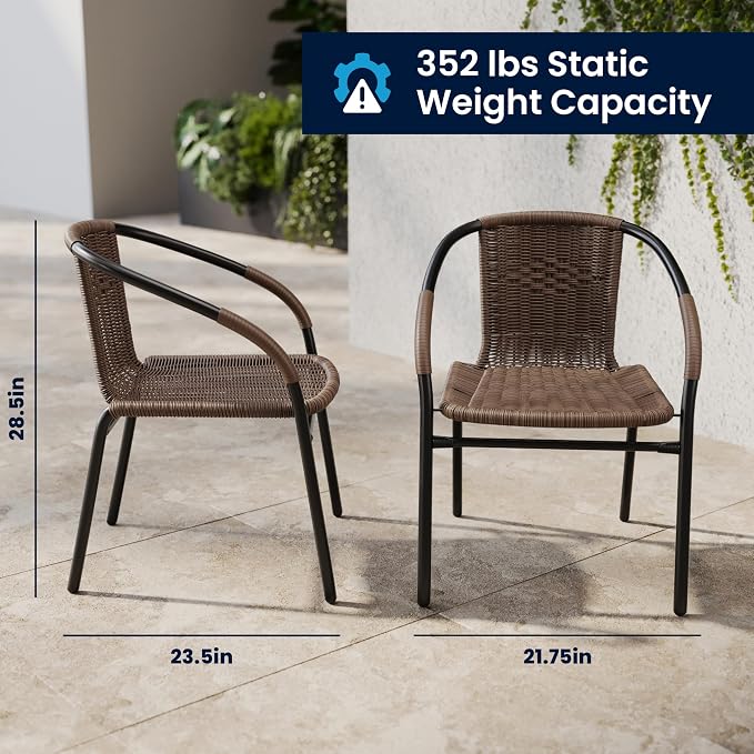 EMMA + OLIVER Brown PE Rattan Stackable Patio Dining Chair, Indoor/Outdoor Use - Image 2