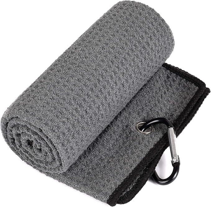 Mile High Life Microfiber Waffle Pattern Golf Towel | Club Groove Cleaner Brush | Foldable Divot Tool with Magnetic Ball Marker (Dark Gray Towel/Brush/Bone Divot)