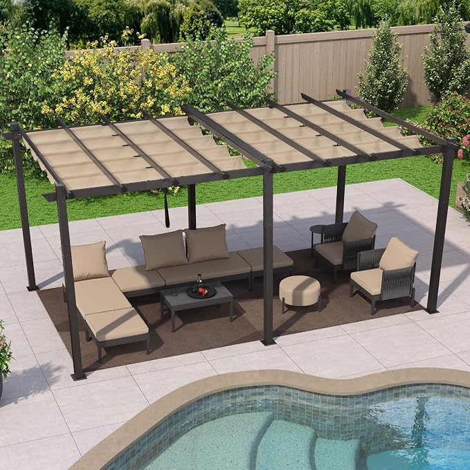 PURPLE LEAF Outdoor Pergola 12' X 18' Retractable Canopy Aluminum, Custom Shade - Image 8