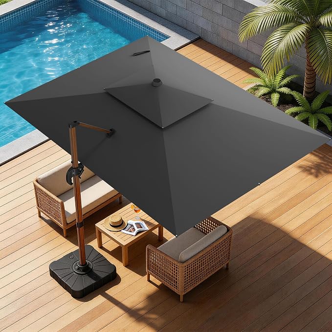10x13FT Cantilever Outdoor Patio Umbrellas, Double Top Wood Pattern Rectangle - Image 8