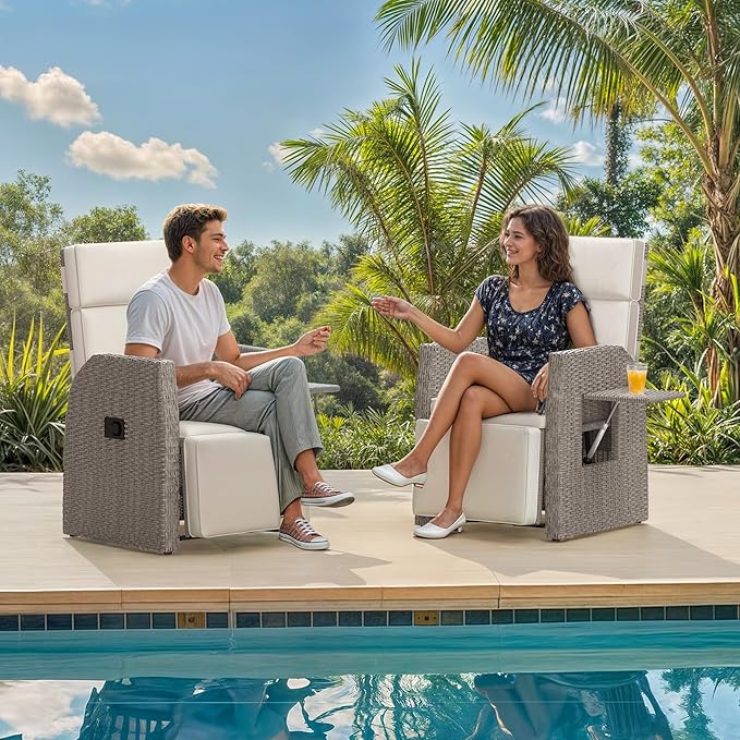 YITAHOME Outdoor Recliner Chair, Wicker Recliner Chair 150°Reclining, Solid - Image 3