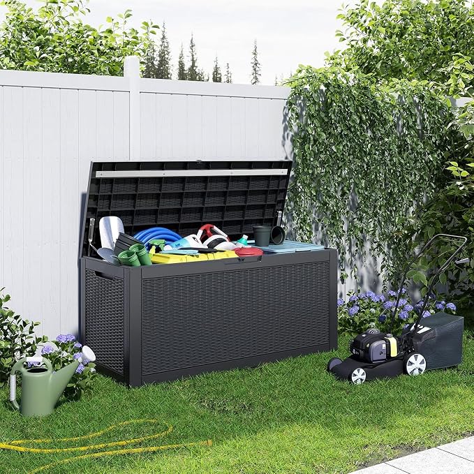 PatioZen 120 Gallon Deck Box Outdoor, Weatherproof Resin Patio Storage Box - Image 4