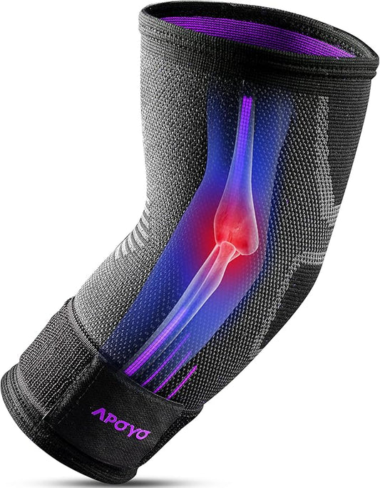 APOYO Elbow Brace for Tendonitis and Tennis Elbow, Elbow Compression Sleeve, Elbow Brace for Women and Men w/ Adjustable Strap for Tennis Elbow Relief, Weightlifting, Arthritis, Workouts, Reduce Joint Pain During Fitness Activity (Purple, Large)