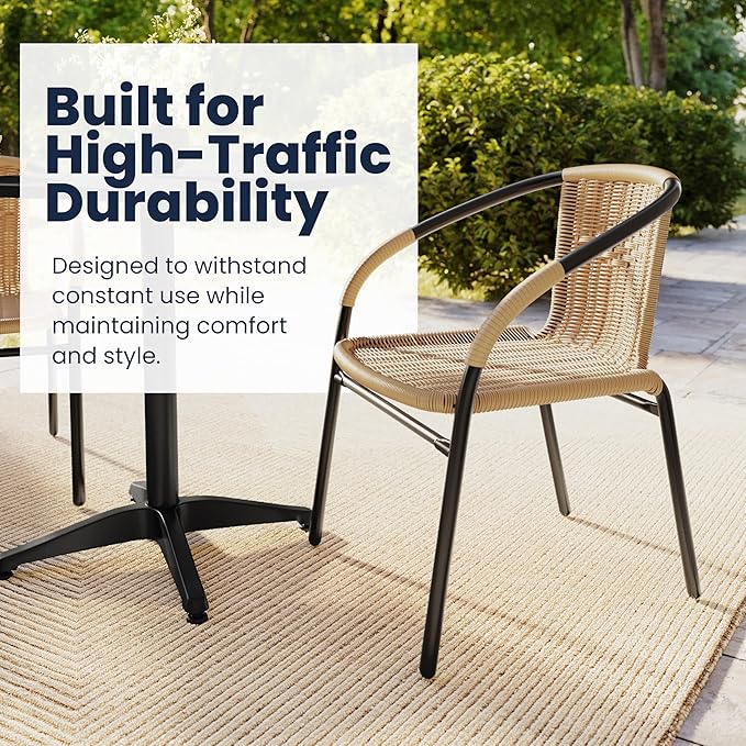 EMMA + OLIVER Beige PE Rattan Stackable Patio Dining Chair, Indoor/Outdoor Use - Image 6