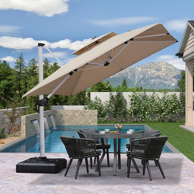 PURPLE LEAF Cantilever Outdoor Umbrella 9' x 9' Square Double Top, 3-Yr - Image 3