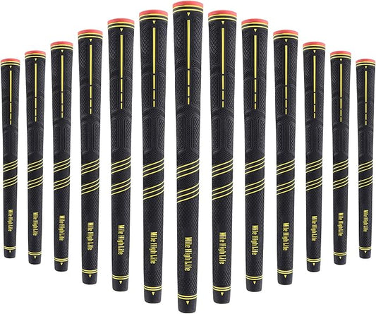 Mile High Life Golf Grips 13 Pack / 3 Pack - All-Weather Soft Rubber Golf Club Grips - High Shock Absorption, Enhanced Traction - Standard, Midsize & Jumbo Size (Core 0.58"-0.61")