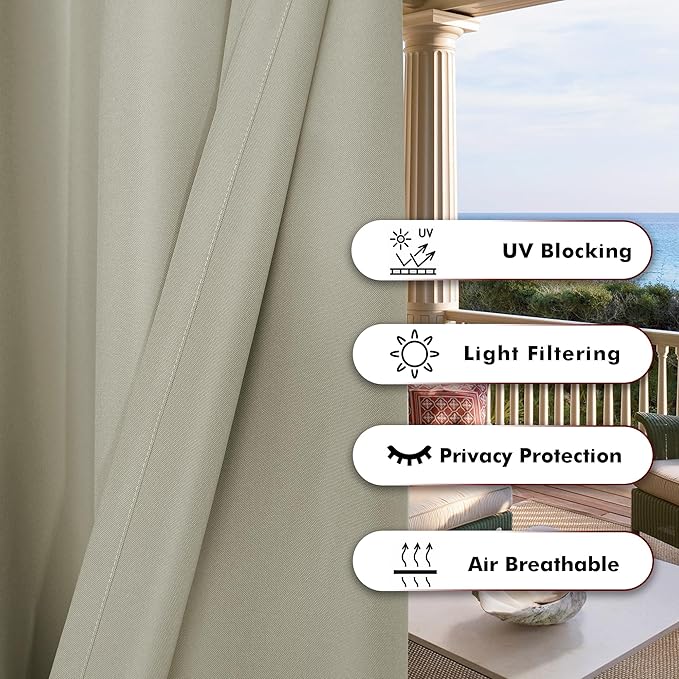 BONZER Outdoor Curtains for Patio Waterproof Thick Privacy | Wide Grommet Light - Image 4