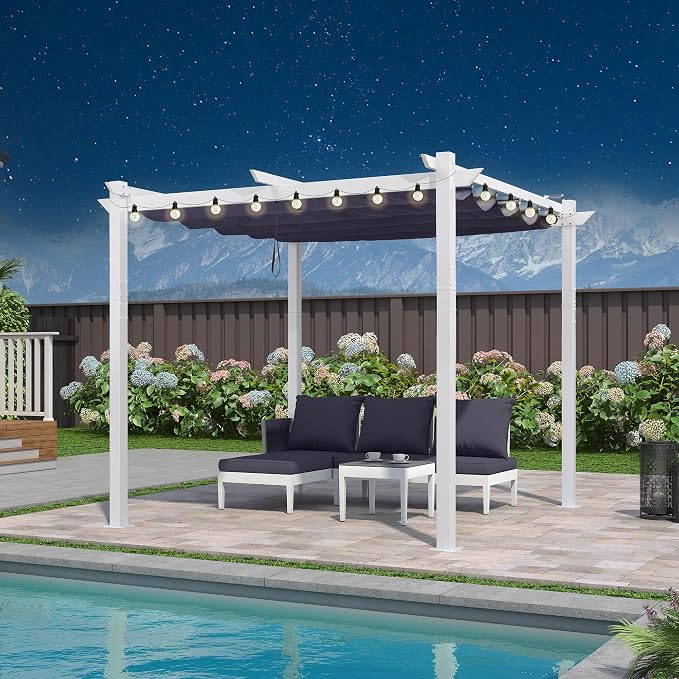 PURPLE LEAF Patio White Pergola 10' x 10' w/Light, Extra Canopy, aluminum frame by Unknown