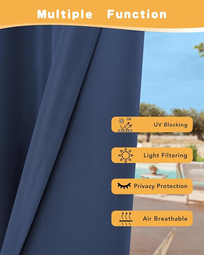 HolidayIdeas Outdoor Curtains for Patio Waterproof 4 Pcs 54x95 Inch Navy | - Image 3