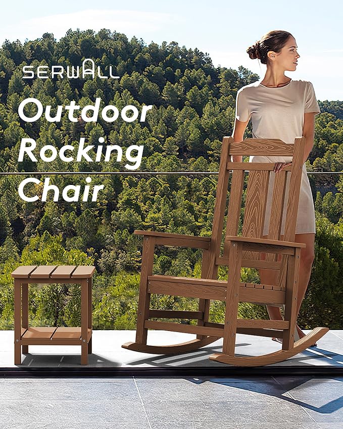 SERWALL Oversized Outdoor Rocking Chair, Patio HDPE Rocking Chair, All Weather - Image 5