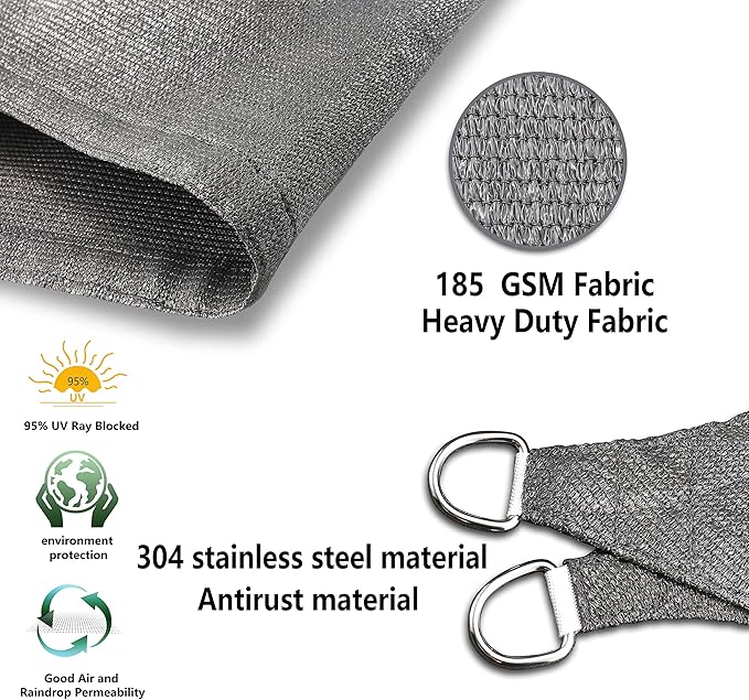 Tronssien Rectangle 12'x16' Sun Shade Sail, 95% UV Blockage Canopy Awning - Image 4
