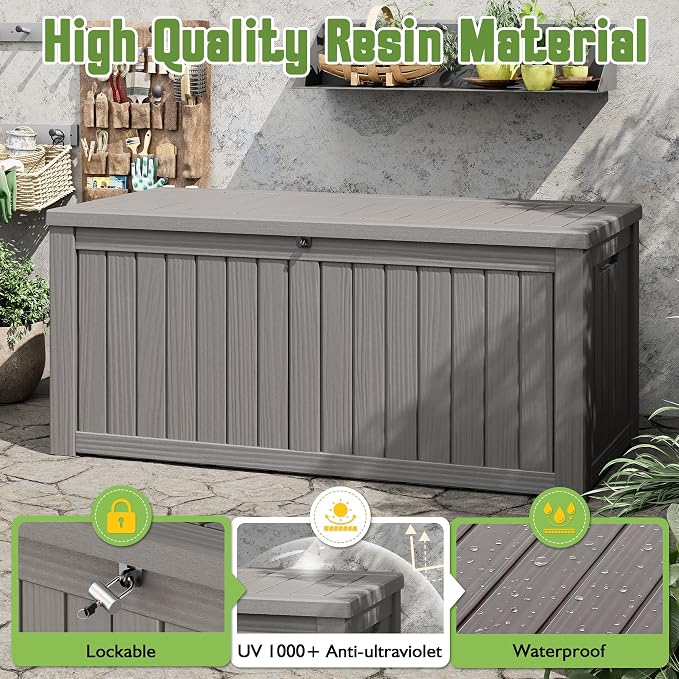 Outdoor Storage Box, 150 Gallon Large Outdoor Resin Deck Box, Storage - Image 4