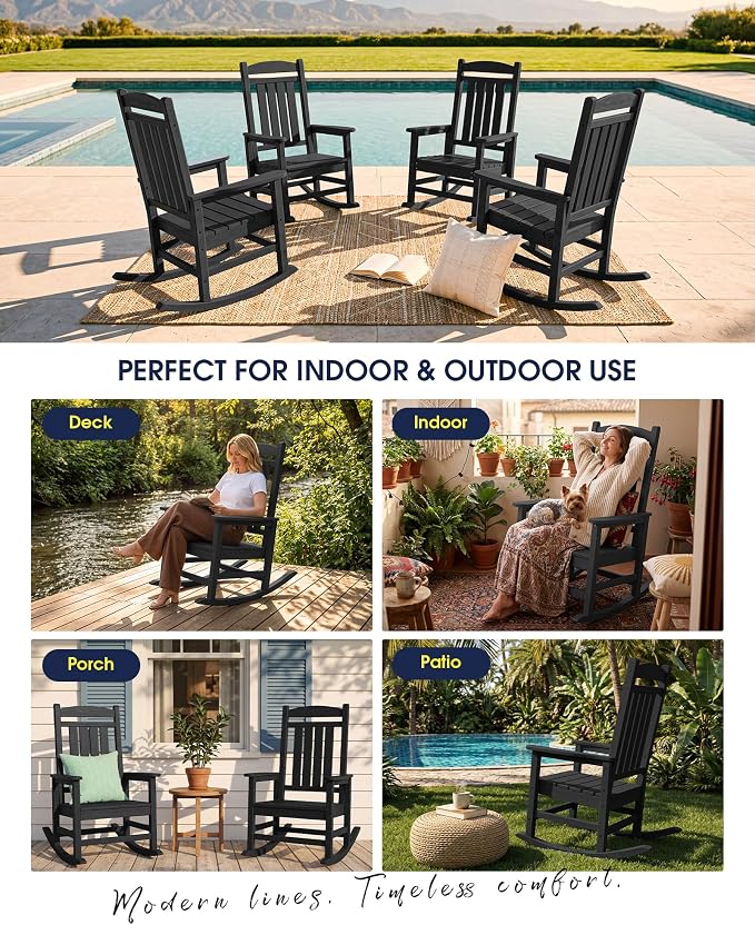 Oversized Outdoor Rocking Chairs Set of 4, HDPE Porch Rocker - Image 8