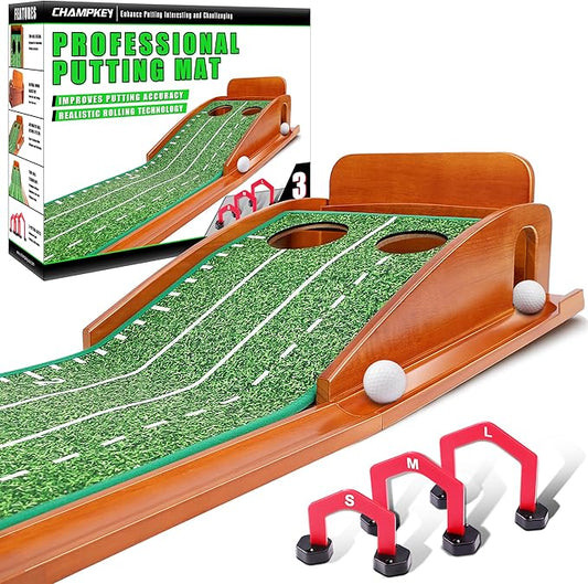 CHAMPKEY Premium Golf Putting Green Indoor with 3 Golf Putting Gates - Improves Putting Accuracy and Skill Levels Golf Putting Mat - Ideal for Indoor and Outdoor Training