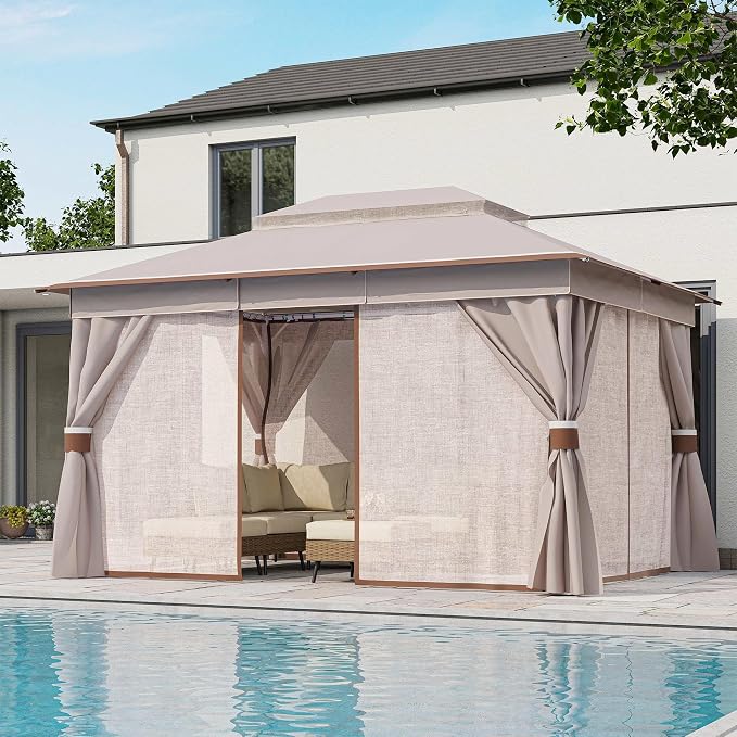 10'x13' Outdoor Gazebo, Metal Frame Heavy Duty Patio Canopy Tent Shelter - Image 3