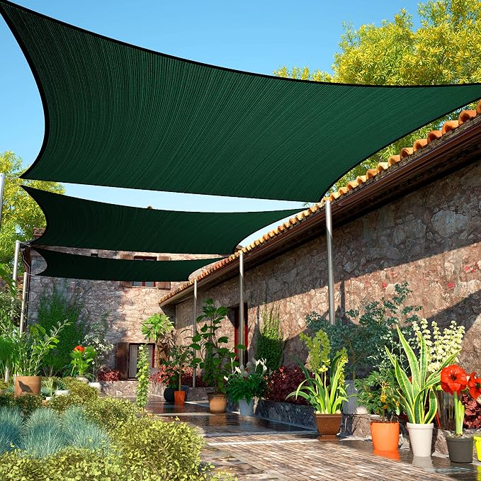 7' x 12' Green Sun Shade Sail UPF50 Rectangle smTAPR0816 Canopy Fabric Cloth by ShadeMart