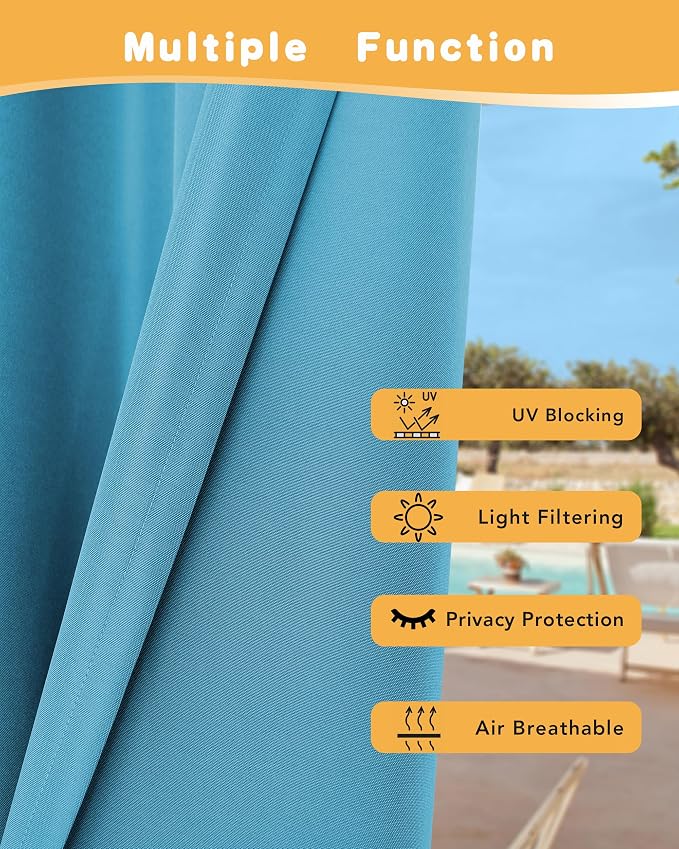 HolidayIdeas Outdoor Curtains for Patio Waterproof 4 Pcs 54x120 Inch Teal | - Image 3