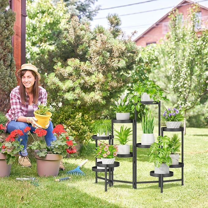 iDavosic.ly Plant Stand Indoor Outdoor, 10 Tier Metal Corner Shelf, Folding - Image 6