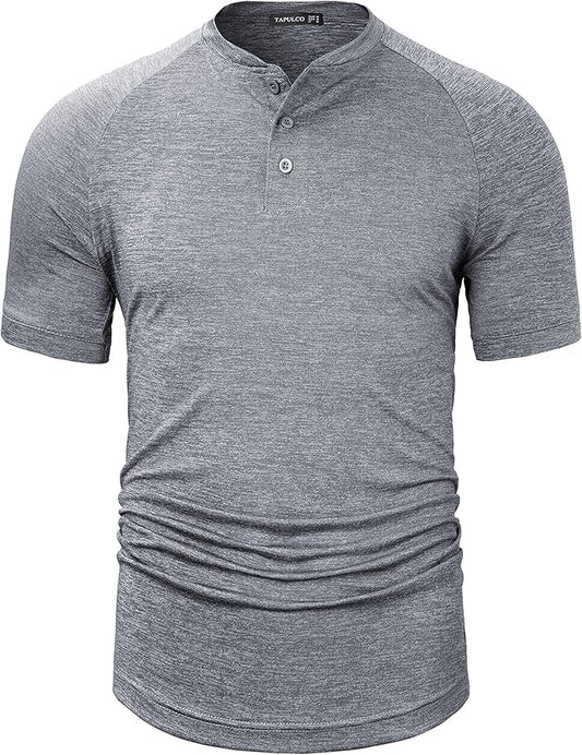 TAPULCO Mens Collarless Golf Shirts Short Sleeve Dry Fit Stretch Casual Breathable Lightweight Tshirts