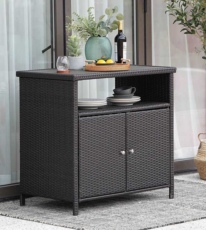 Grand patio Wicker Storage Cabinet Outdoor Waterproof Buffet Cabinet Patio Bar - Image 2