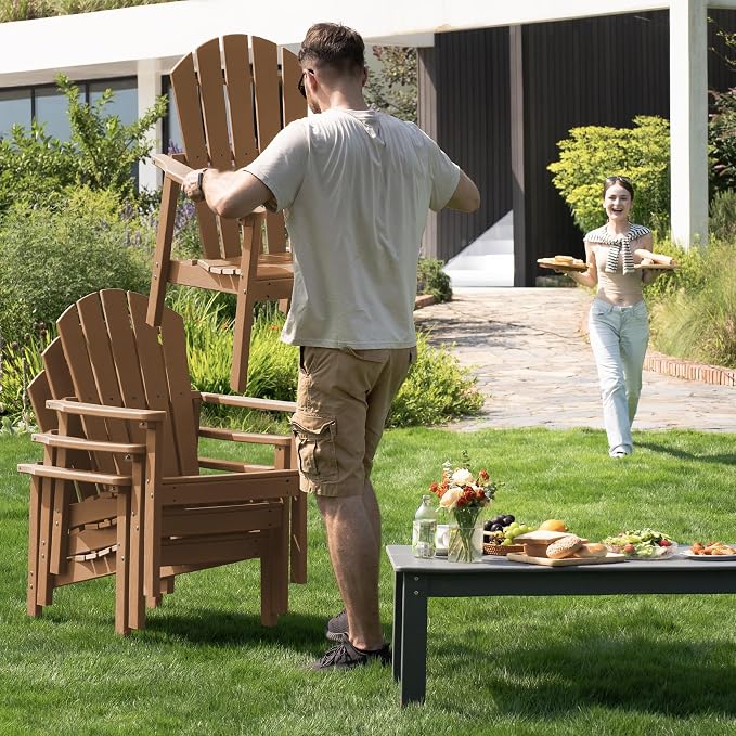 Compact Stackable Adirondack Chairs Set of 2, Teak | 26.3" Wide HDPE, - Image 2