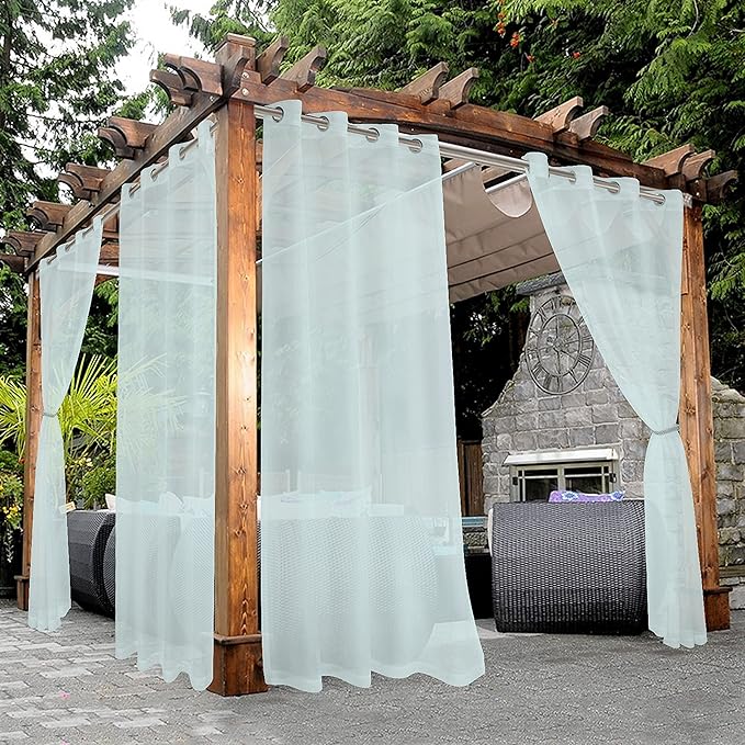 BONZER Sheer Outdoor Curtains for Patio Waterproof 2 Panels | Light Filtering by Bonzer