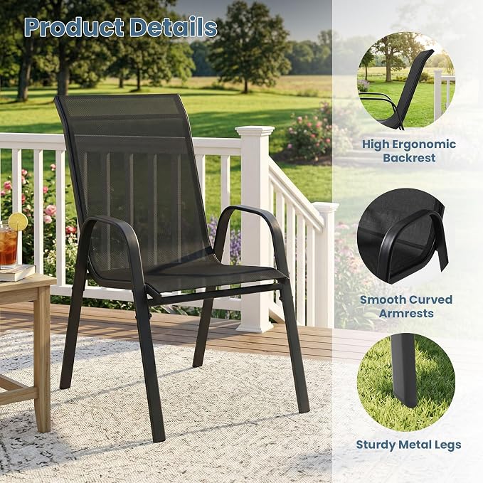 DIFY Patio Chairs Set of 4, Stackable Outdoor Dining Chairs Set - Image 6