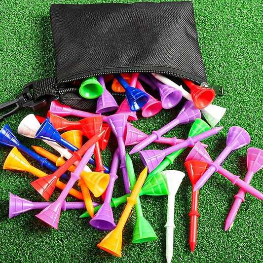Golf Tees Plastic 3 1/4 inch Unbreakable 30 Pack with Pouch Bag, Durable Stable Available 83 mm Long Tee for Golfer Practice