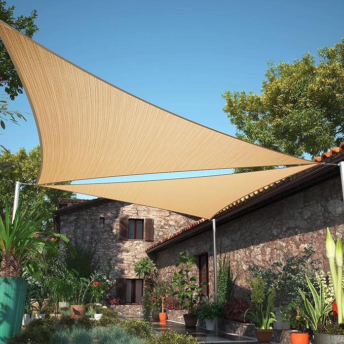 18' x 18' x 18' Sand Beige Sun Shade Sail UPF50 Triangle SMTAPT12 Canopy Fabric by ShadeMart