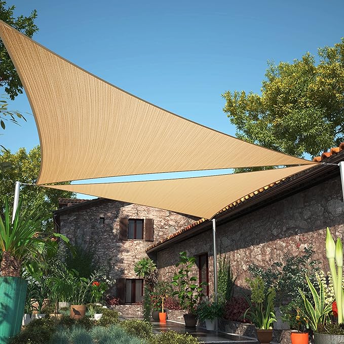 25' x 25' x 25' Sand Beige Sun Shade Sail UPF50 Triangle SMTAPT12 Canopy Fabric by ShadeMart