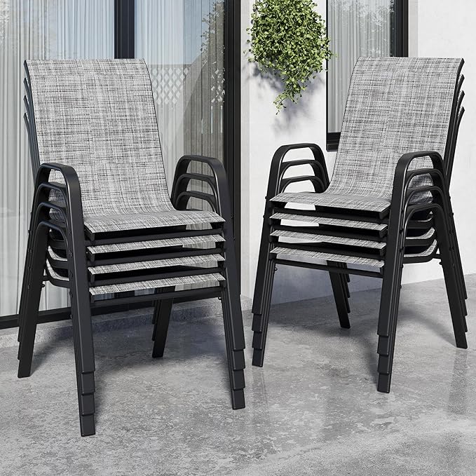 Stackable Patio Chairs Set of 8, Outdoor Chairs Set by Vimstora