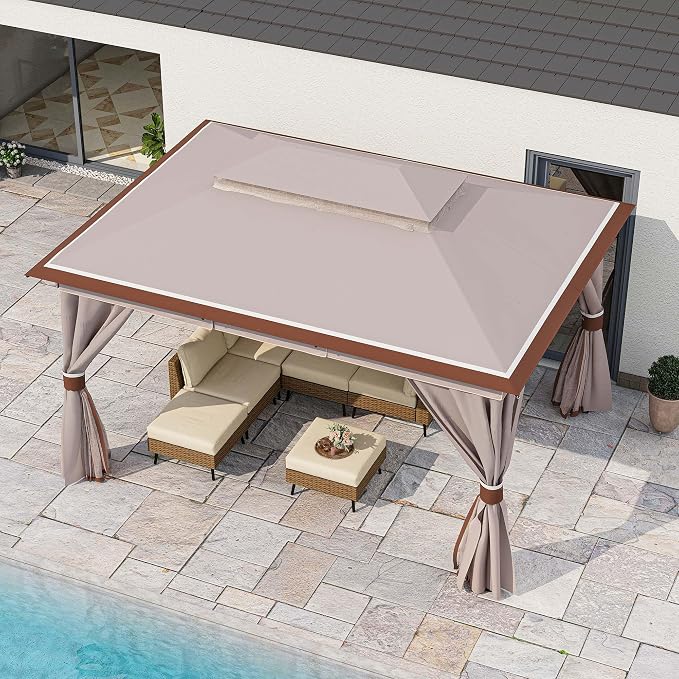 10'x13' Outdoor Gazebo, Metal Frame Heavy Duty Patio Canopy Tent Shelter - Image 4