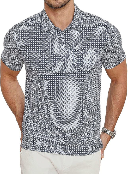 Lexiart Mens Golf Shirt Short Sleeve Dry Fit Print Moisture Wicking Performance Patterns Collared Polo Shirt with Pocket