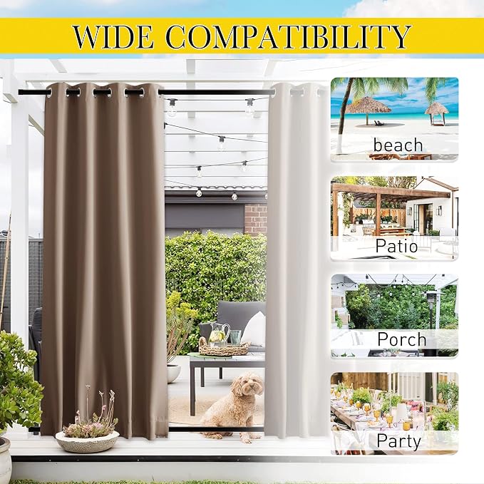 NICETOWN 2 Panels Outdoor Curtains Waterproof Bottom Fixed W46xL90 Tan | - Image 3