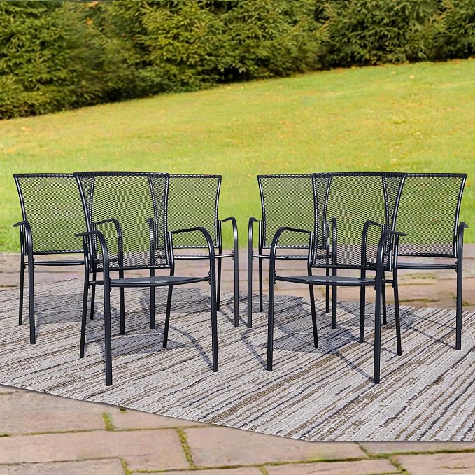Outdoor Metal Patio Chairs Set of 6, Stackable Iron Mesh Dining Chairs by Unknown