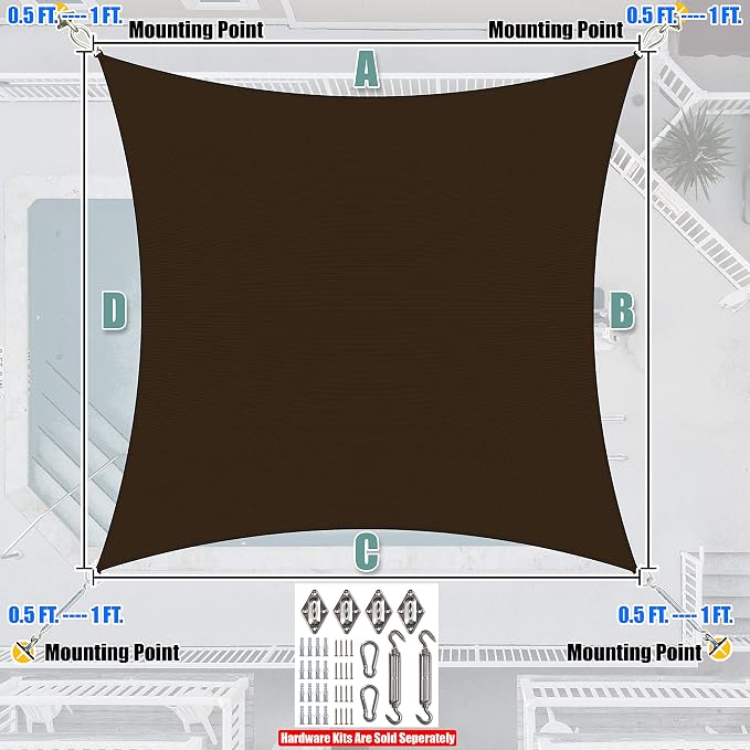 Amgo 8' x 10' Brown Rectangle Sun Shade Sail Canopy Awning UPF50+ AGTAPR0810 - Image 7