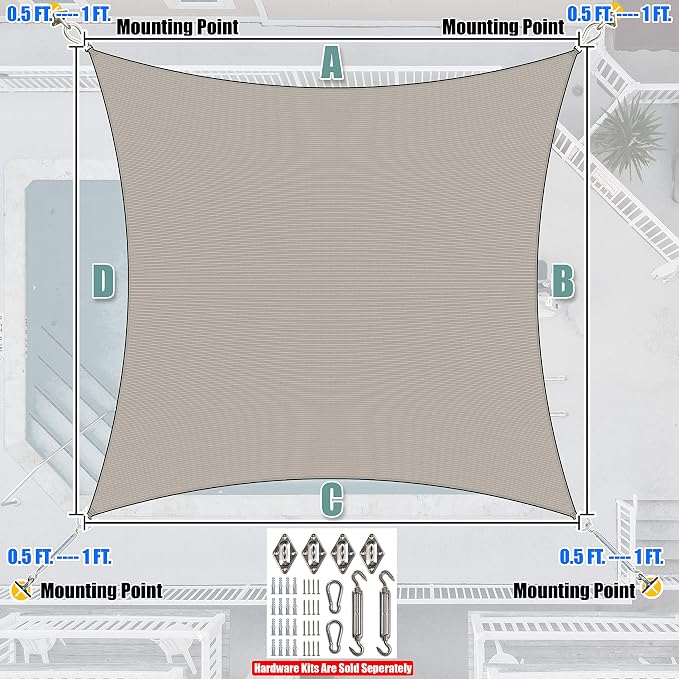 Amgo Custom Size 6' x 8' Grey Rectangle Square Sun Shade Sail UPF50+ AGTAPR0810 - Image 7