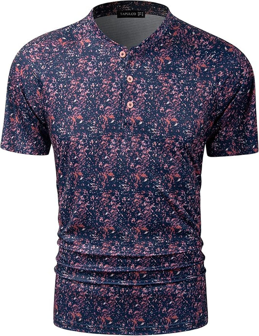 TAPULCO Mens Collarless Golf Shirts Short Sleeve Dry Fit Stretch Casual Breathable Lightweight Tshirts