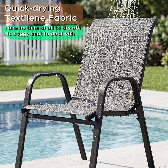 Outdoor Patio Chairs Set of 4 Stackable Dining Chairs All-Weather Textilene - Image 4