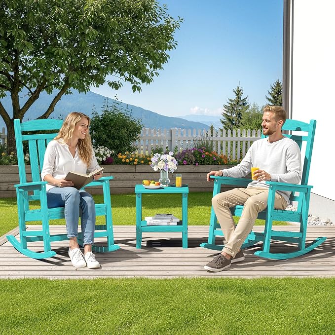 SERWALL Outdoor Rocking Chair Set of 4, Patio Rocking Chair, Aruba | HDPE - Image 2