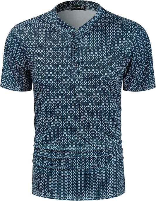 TAPULCO Mens Collarless Golf Shirts Short Sleeve Dry Fit Stretch Casual Breathable Lightweight Tshirts