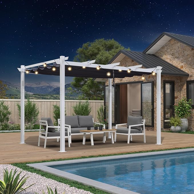 PURPLE LEAF Outdoor Pergola 10' x 13' Aluminum and Sun Shade, Powder coat by PURPLELEAF