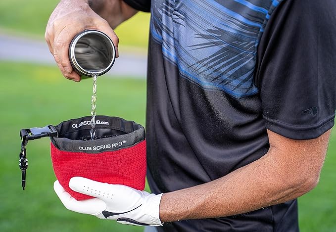 Club Scrub Golf Club and Golf Ball Cleaning Bag, Waterproof Clean Face Technology Liner, Detachable Clip, Machine Washable, Cleans Club Grooves, Dry Exterior (Neoprene or Microfiber Option Available)