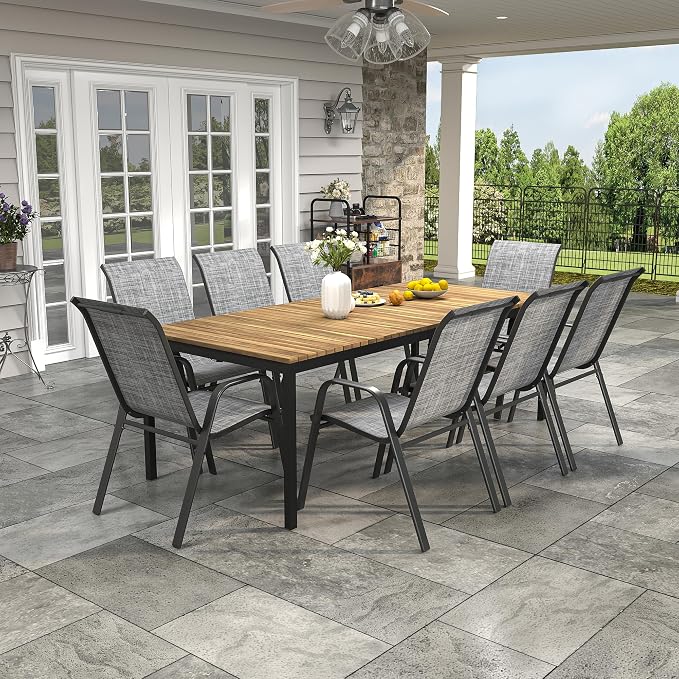 Stackable Patio Chairs Set of 8, Outdoor Chairs Set - Image 3