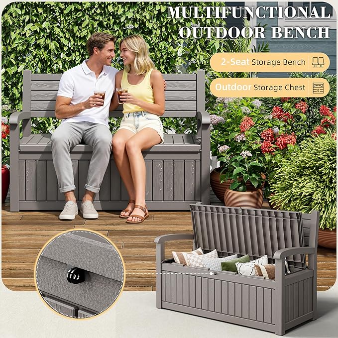 80 Gallon Outdoor Storage Bench Waterproof, Storage Outdoor Porch Bench Doubles - Image 4