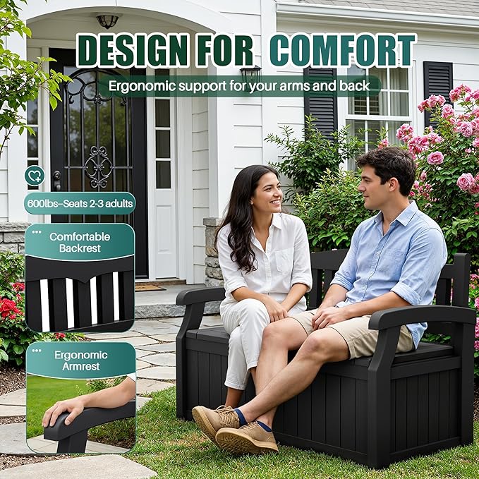 Devoko 80 Gallon Storage Bench Deck Box Waterproof&Lockable | Outdoor Benches - Image 3