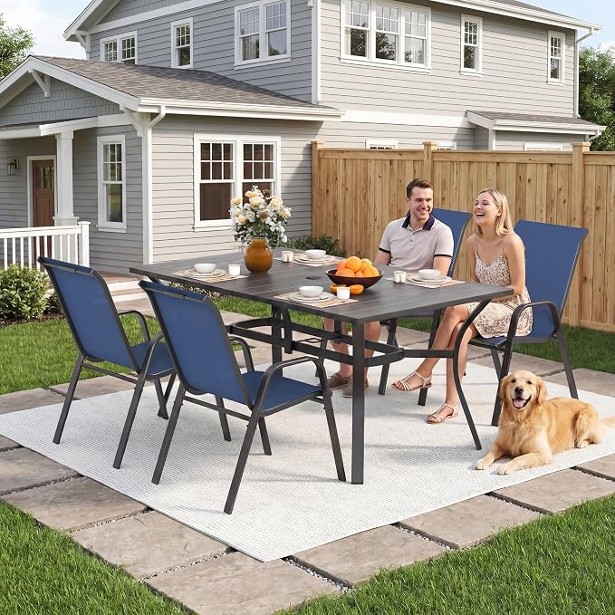 Outdoor Patio Chairs Set of 4 Stackable Dining Chairs All-Weather Textilene - Image 3